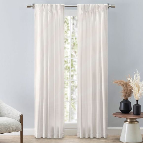 Ricardo Grasscloth 2/Way Pinch Pleated w/Back Tabs Pair 100x96 White